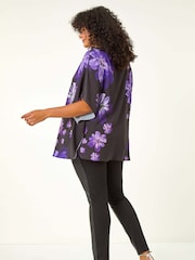 Roman Purple Curve Floral Overlay Top - Image 3 of 5