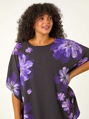 Roman Purple Curve Floral Overlay Top - Image 4 of 5