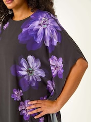 Roman Purple Curve Floral Overlay Top - Image 5 of 5