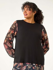Roman Brown Curve Floral Print 2-In-1 Top - Image 1 of 6