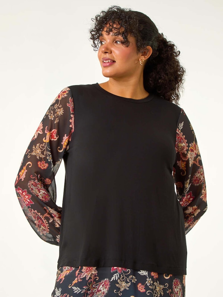 Roman Brown Curve Floral Print 2-In-1 Top - Image 1 of 6