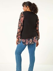Roman Brown Curve Floral Print 2-In-1 Top - Image 4 of 6