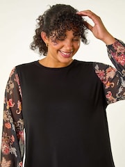 Roman Brown Curve Floral Print 2-In-1 Top - Image 5 of 6