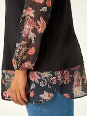 Roman Brown Curve Floral Print 2-In-1 Top - Image 6 of 6