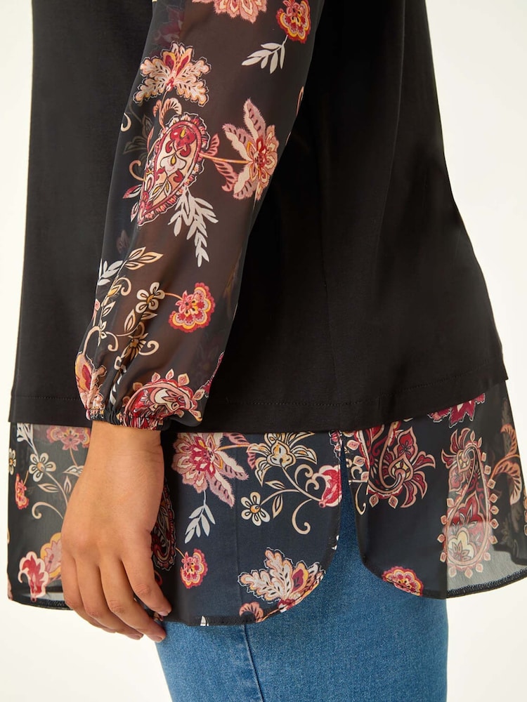 Roman Brown Curve Floral Print 2-In-1 Top - Image 6 of 6