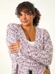 Roman Pink Curve Fluffy Textured Cardigan - Image 1 of 5