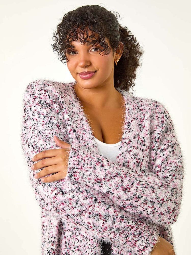 Roman Pink Curve Fluffy Textured Cardigan - Image 1 of 5 Roman Pink Curve Fluffy Textured Cardigan - Image 1 of 5