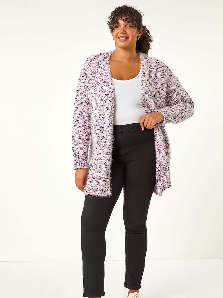 Roman Pink Curve Fluffy Textured Cardigan - Image 2 of 5