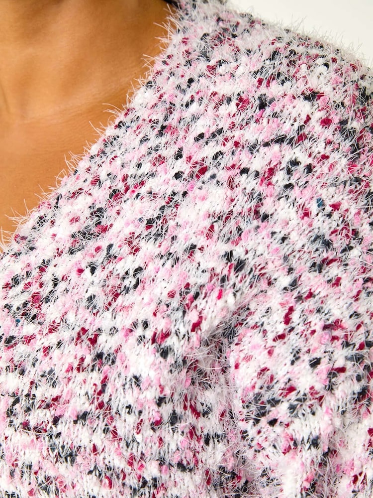 Roman Pink Curve Fluffy Textured Cardigan - Image 5 of 5
