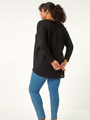 Roman Black Curve V-Neck Crotchet Knit Top - Image 3 of 5
