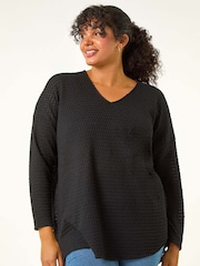 Roman Black Curve V-Neck Crotchet Knit Top - Image 4 of 5