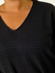 Roman Black Curve V-Neck Crotchet Knit Top - Image 5 of 5
