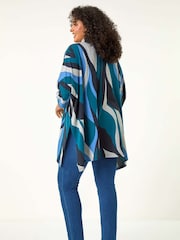 Roman Blue Curve Wave Print Roll Neck Top - Image 3 of 5