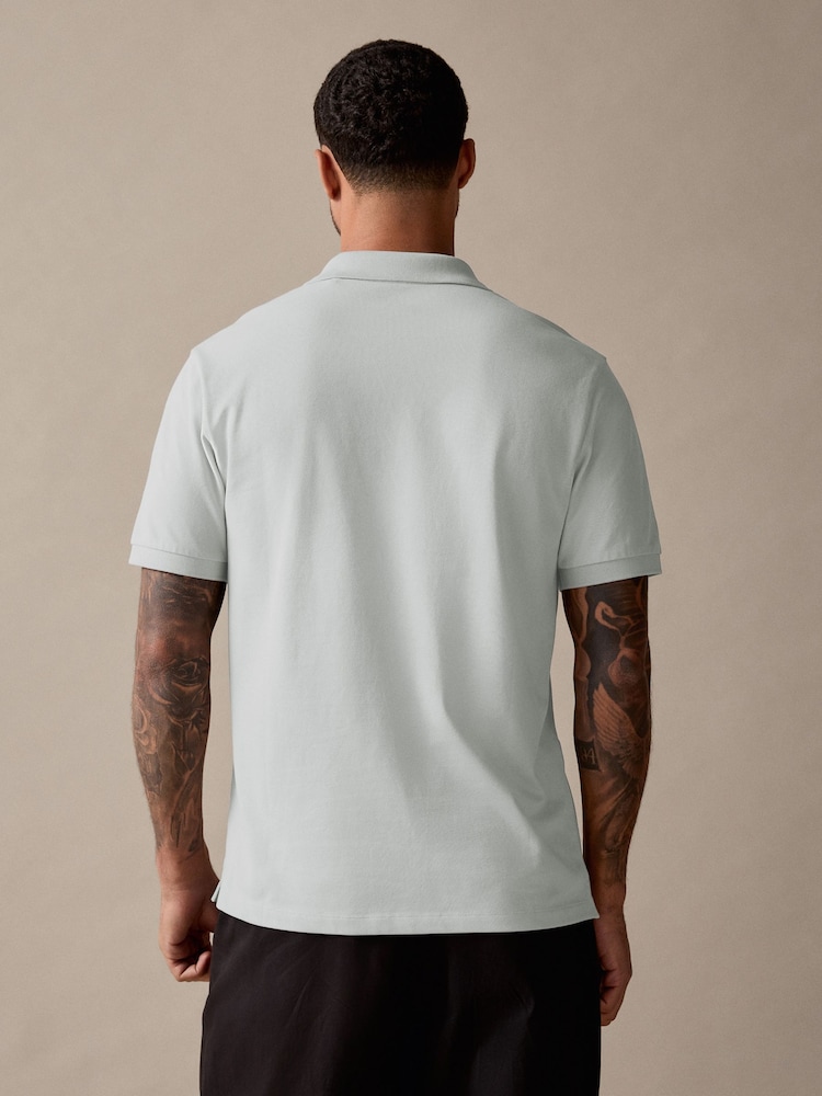 Ice Grey Short Sleeve Cuban Collar Pique Polo Shirt - Image 3 of 8