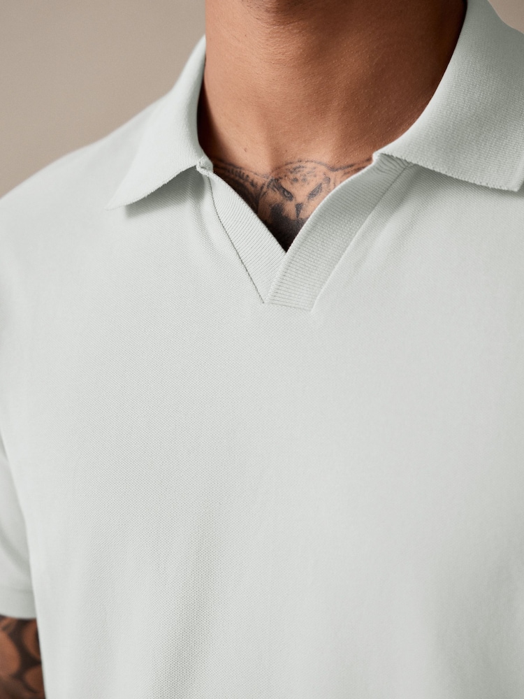 Ice Grey Short Sleeve Cuban Collar Pique Polo Shirt - Image 4 of 8