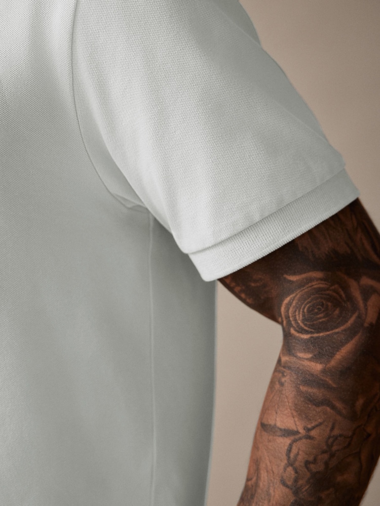 Ice Grey Short Sleeve Cuban Collar Pique Polo Shirt - Image 5 of 8