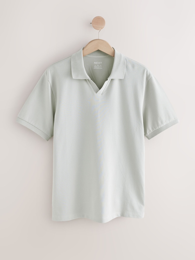 Ice Grey Short Sleeve Cuban Collar Pique Polo Shirt - Image 6 of 8