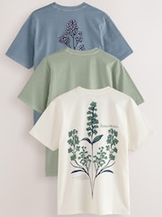Ecru White/Green/Blue Regular Fit Graphic 100% Cotton T-Shirts 3 Pack - Image 1 of 9