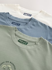 Ecru White/Green/Blue Graphic 100% Cotton T-Shirts 3 Pack - Image 15 of 15