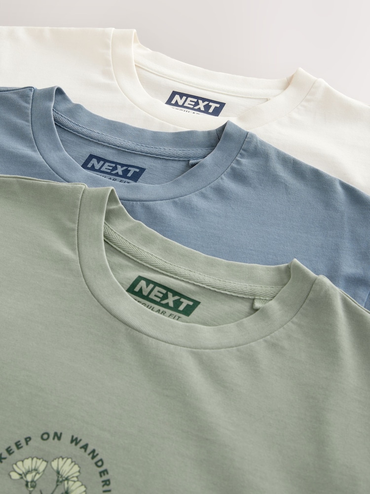 Ecru White/Green/Blue Graphic Print T-Shirts 3 Pack - Image 15 of 15 Ecru White/Green/Blue Graphic Print T-Shirts 3 Pack - Image 15 of 15