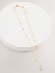 Gold Plated Sterling Silver Square Stone Ball Chain Necklace - Image 1 of 3