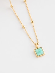 Gold Plated Sterling Silver Square Stone Ball Chain Necklace - Image 2 of 3