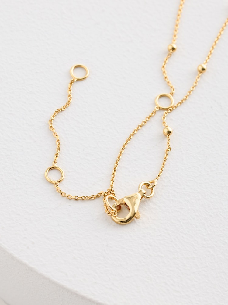 Gold Plated Sterling Silver Square Stone Ball Chain Necklace - Image 3 of 3