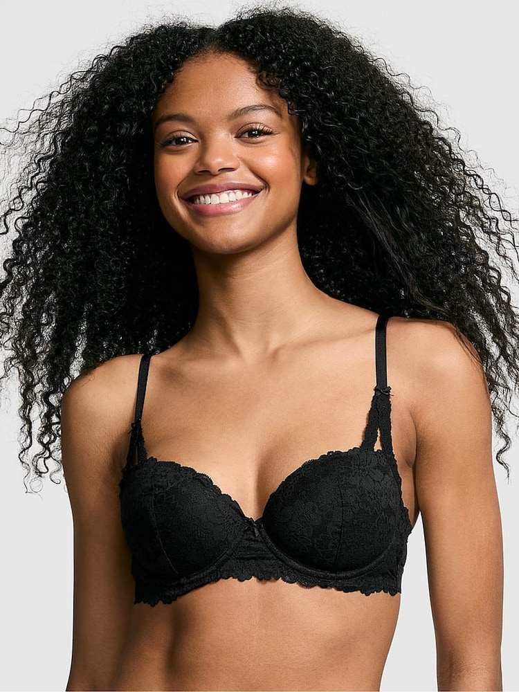 Victoria's Secret PINK Black Balcony Lace Push Up Bra - Image 1 of 3 Victoria's Secret PINK Black Balcony Lace Push Up Bra - Image 1 of 3