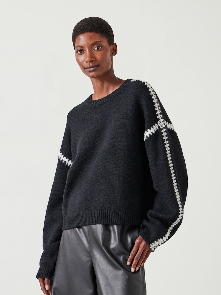 Hush Black Whitney Relaxed Wool Blend Stitch Detail Jumper - Image 1 of 5