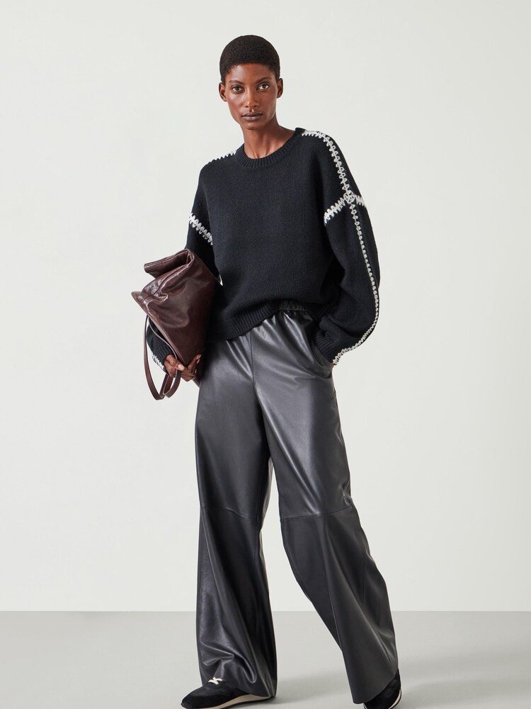 Hush Black Whitney Relaxed Wool Blend Stitch Detail Jumper - Image 2 of 5