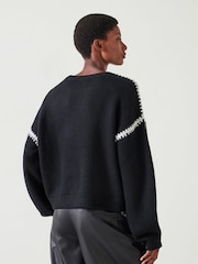 Hush Black Whitney Relaxed Wool Blend Stitch Detail Jumper - Image 3 of 5