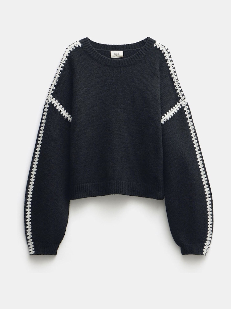 Hush Black Whitney Relaxed Wool Blend Stitch Detail Jumper - Image 5 of 5
