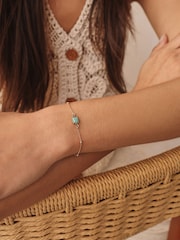 Gold Plated Sterling Silver Square Stone Ball Chain Bracelet - Image 1 of 6