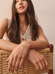 Gold Plated Sterling Silver Square Stone Ball Chain Bracelet - Image 3 of 6