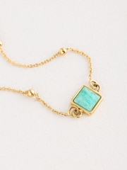 Gold Plated Sterling Silver Square Stone Ball Chain Bracelet - Image 5 of 6