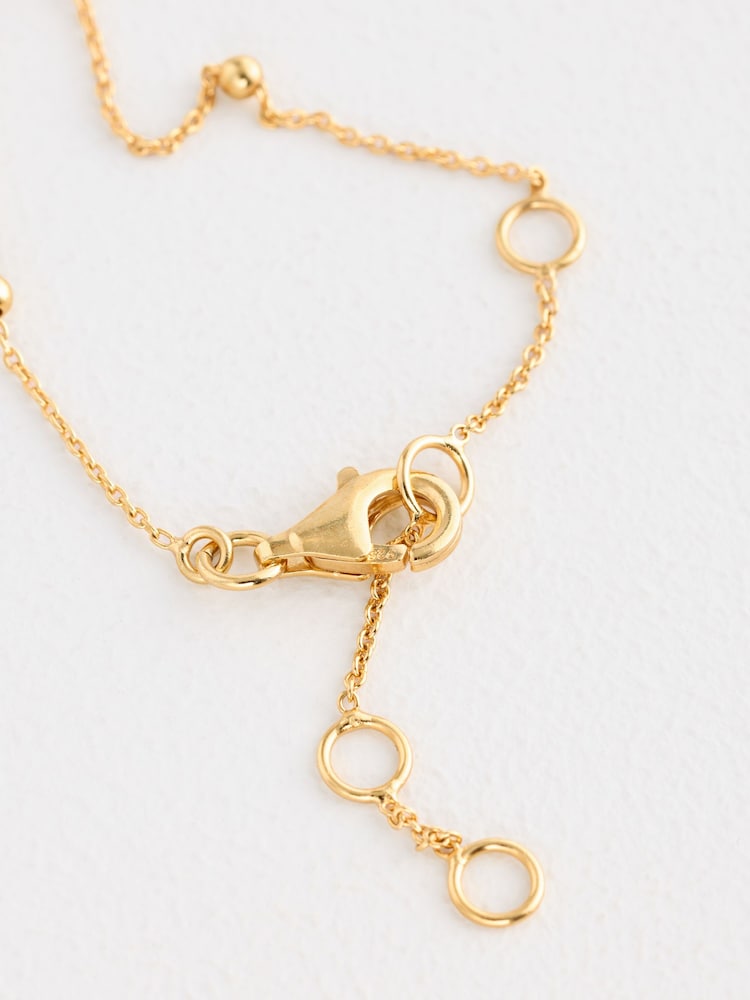 Gold Plated Sterling Silver Square Stone Ball Chain Bracelet - Image 6 of 6
