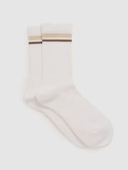 Blanco - Reiss Helena Cotton-Blend Striped Crew Socks - Imagen 1 de 3