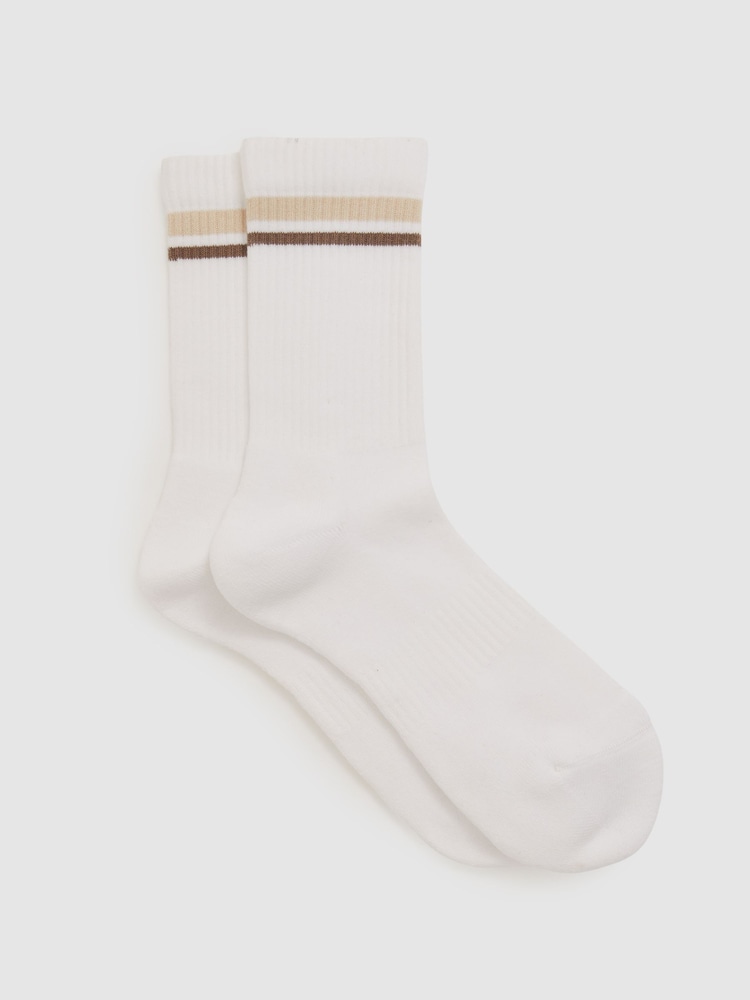 Blanco - Reiss Helena Cotton-Blend Striped Crew Socks - Imagen 1 de 3