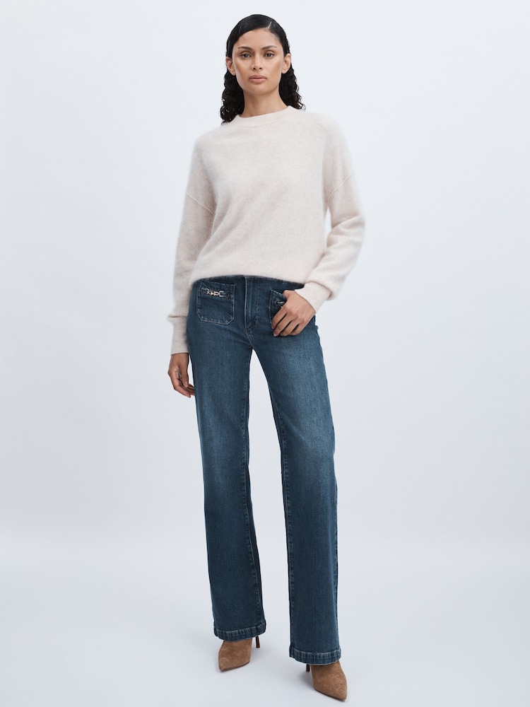 Paige Savon Blue Wide Leg Patch Pocket Jeans - Image 1 of 7