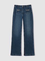 Paige Savon Blue Wide Leg Patch Pocket Jeans - Image 2 of 7