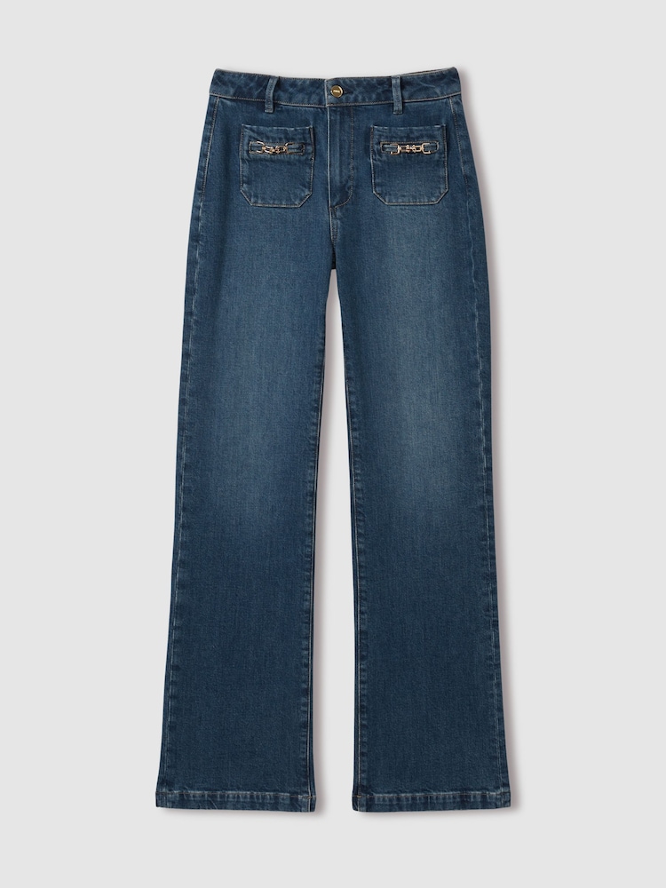 Paige Savon Blue Wide Leg Patch Pocket Jeans - Image 2 of 7