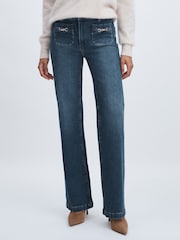 Paige Savon Blue Wide Leg Patch Pocket Jeans - Image 3 of 7
