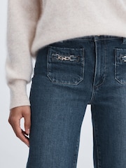Paige Savon Blue Wide Leg Patch Pocket Jeans - Image 4 of 7