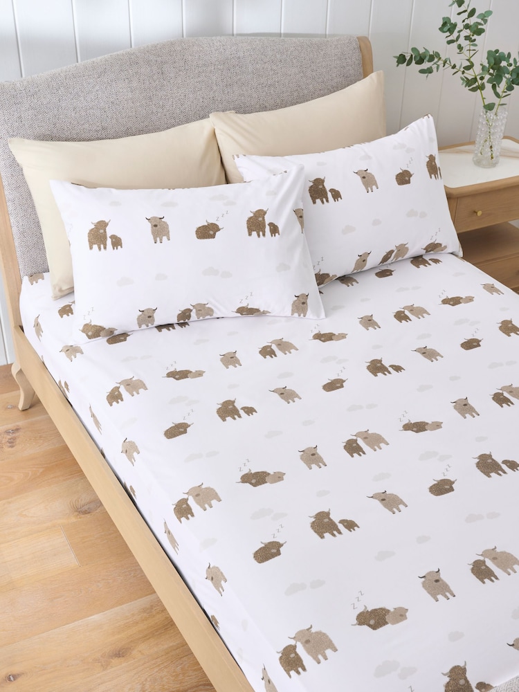 White Hamish Print Fitted Sheet and Pillowcase Set - Image 1 of 4