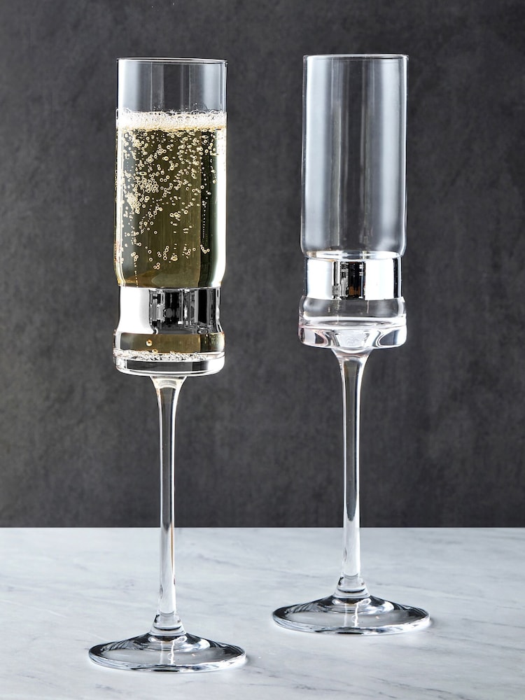 Anton Studio Designs Set of 2 Silver SoHo Champagne Flutes - Image 1 of 4