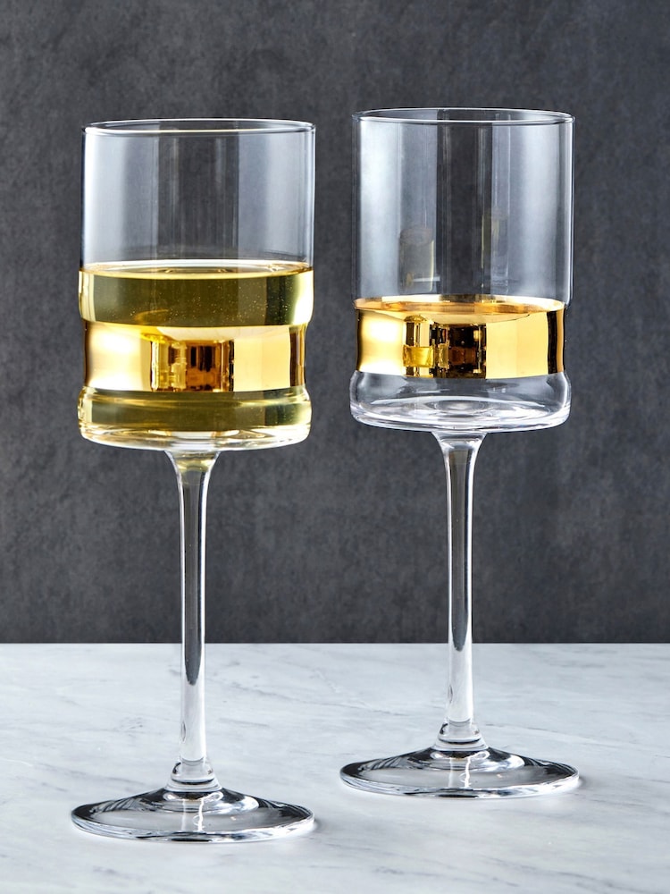 Anton Studio Designs Set of 2 Gold SoHo Wine Glasses - Image 1 of 4