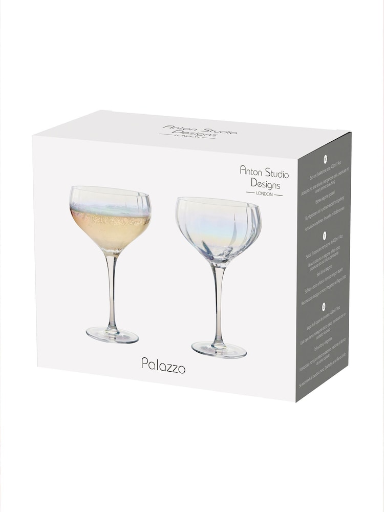 Anton Studio Designs Set of 2 Palazzo Champagne Flutes Saucers - Image 2 of 4