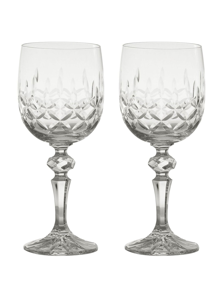 The DRH Collection Set of 2 Clear Dorchester Goblets Fully Wine Glasses Cut - Image 2 of 3