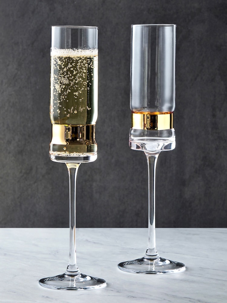 Anton Studio Designs Set of 2 Gold SoHo Champagne Flutes - Image 1 of 4 Anton Studio Designs Set of 2 Gold SoHo Champagne Flutes - Image 1 of 4