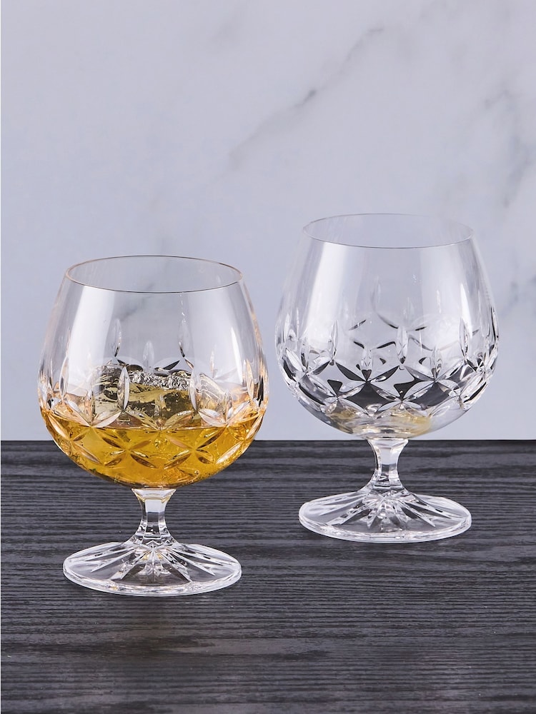 The DRH Collection Set of 2 Clear Dorchester Brandy Rum Glasses Fully Cut - Image 1 of 3